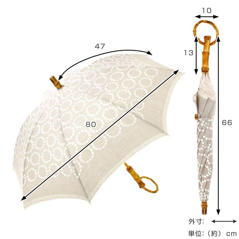 日傘SURMER長傘麻刺繍輪っか水玉ナチュラル日本製