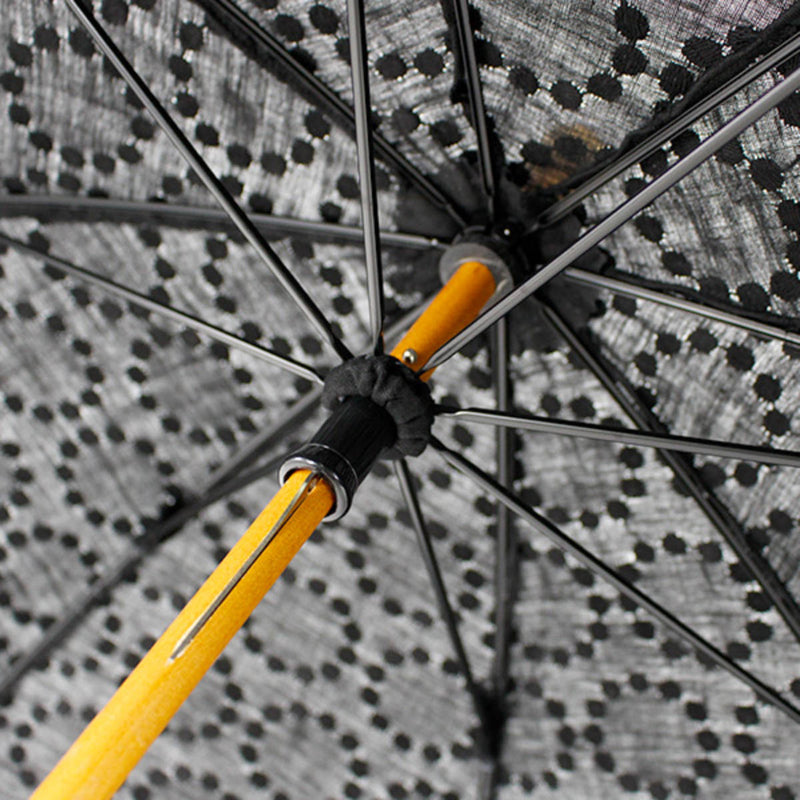 日傘SURMER長傘麻刺繍輪っか水玉ブラック日本製