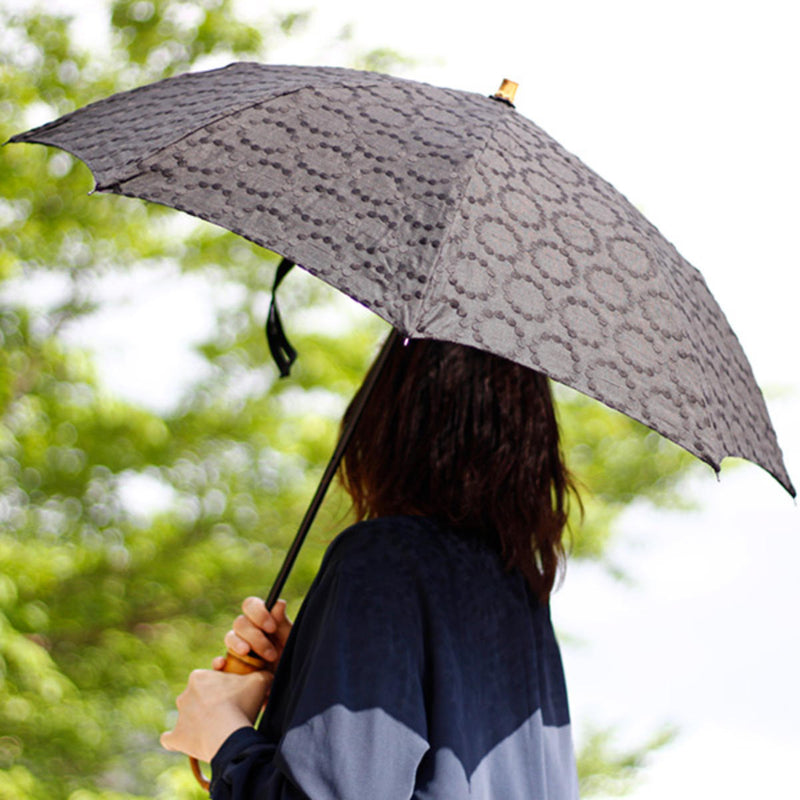 日傘 SURMER 折りたたみ 麻刺繍 輪っか 水玉 ブラック 日本製