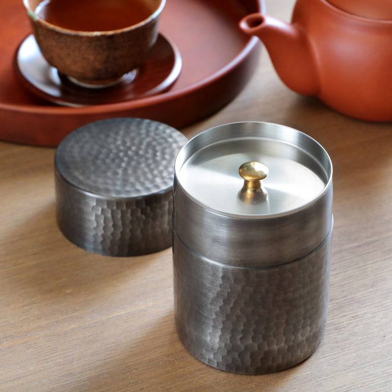 工房アイザワ茶筒ブラックピーマンティーキャディ―黒染茶筒