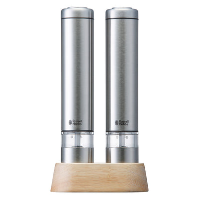 Russell Hobbs 電動ミル ミニ 2本セット 木製スタンド付き ソルト＆ペッパーミル