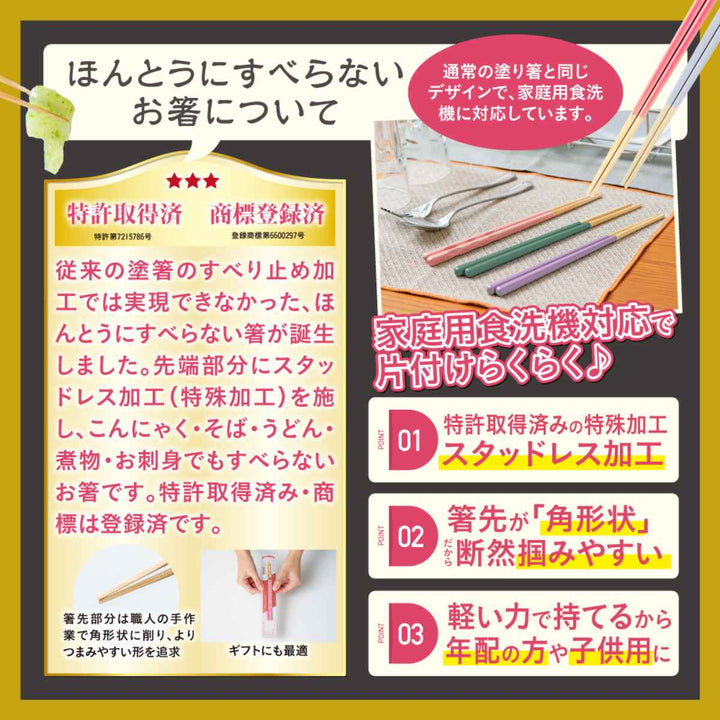 箸18cm子ども用ほんとうにすべらないお箸スモークライン木製