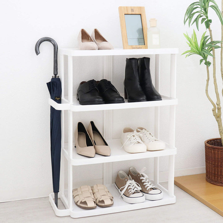 シューズラック省スペース4段ワイド傘置き付き最大8足収納可能組立簡単