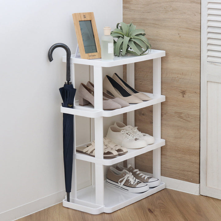 シューズラック省スペース4段ワイド傘置き付き最大8足収納可能組立簡単
