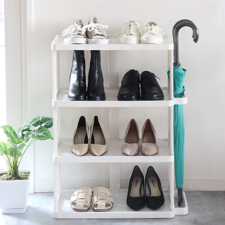 シューズラック省スペース4段ワイド傘置き付き最大8足収納可能組立簡単