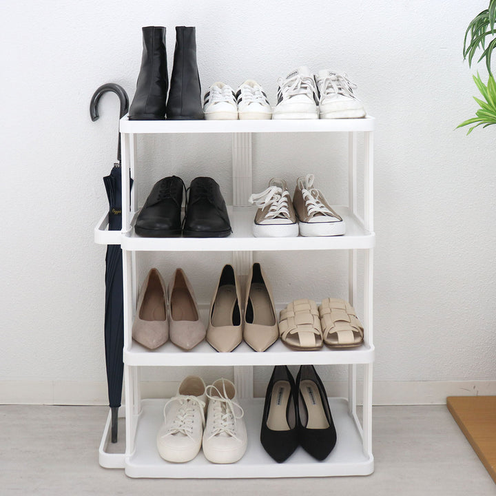 シューズラック省スペース4段ワイド傘置き付き最大8足収納可能組立簡単