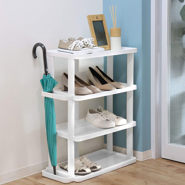 シューズラック省スペース4段ワイド傘置き付き最大8足収納可能組立簡単