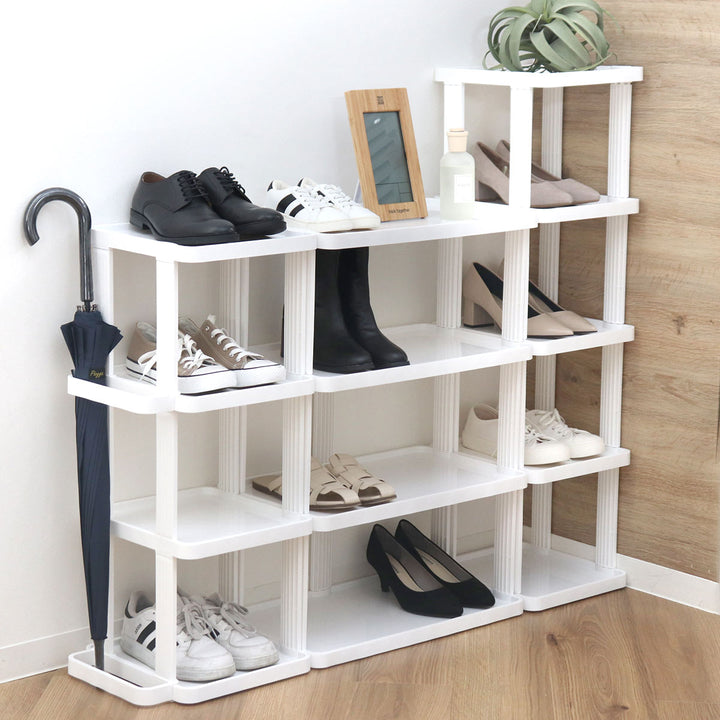 シューズラック省スペース4段ワイド傘置き付き最大8足収納可能組立簡単