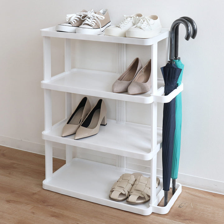 シューズラック省スペース4段ワイド傘置き付き最大8足収納可能組立簡単