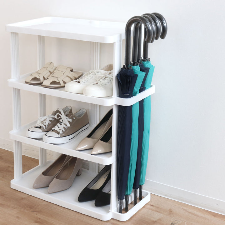 シューズラック省スペース4段ワイド傘置き付き最大8足収納可能組立簡単