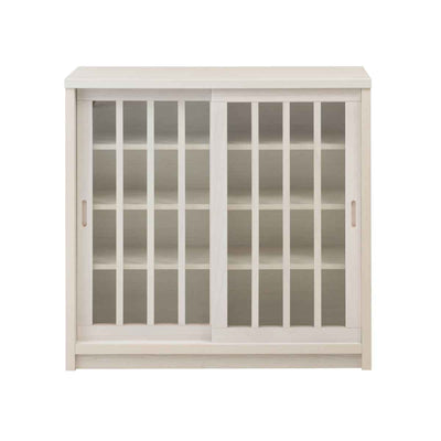 キャビネット 幅90.5cm ガラス引き戸 縦格子 和モダン調 日本製 完成品