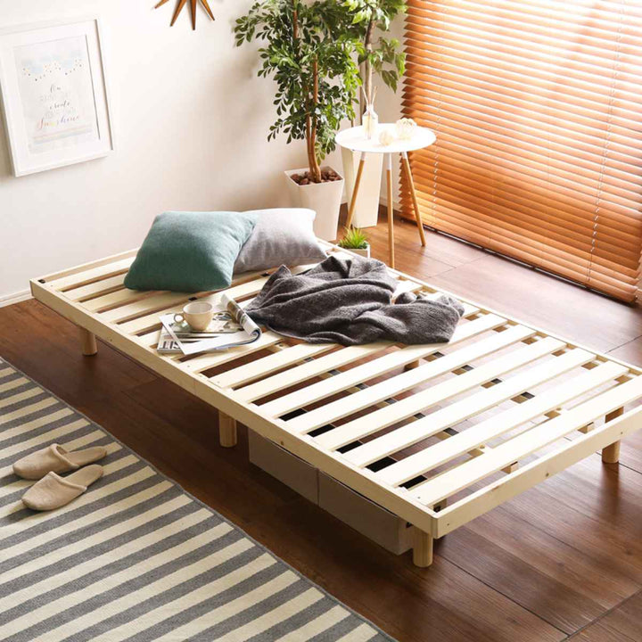 すのこベッドシングルLilitta簡易宮棚セット3段階調整脚付き天然木