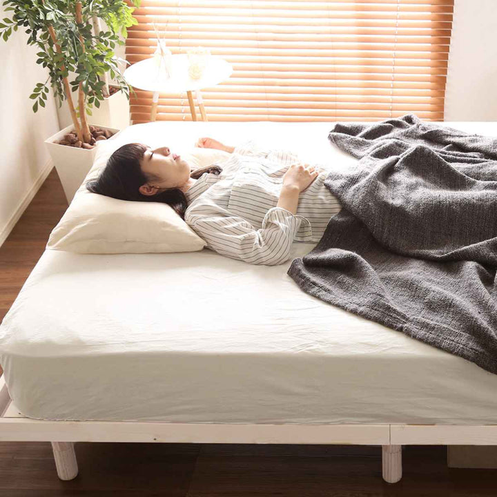 すのこベッドダブルLilitta簡易宮棚セット3段階調整脚付き天然木