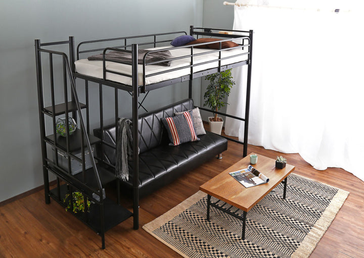 ロフトベッドシングル階段付きメッシュ宮棚2口コンセント付き選べる高さ