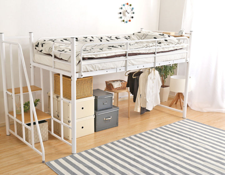 ロフトベッドシングル階段付きメッシュ宮棚2口コンセント付き選べる高さ