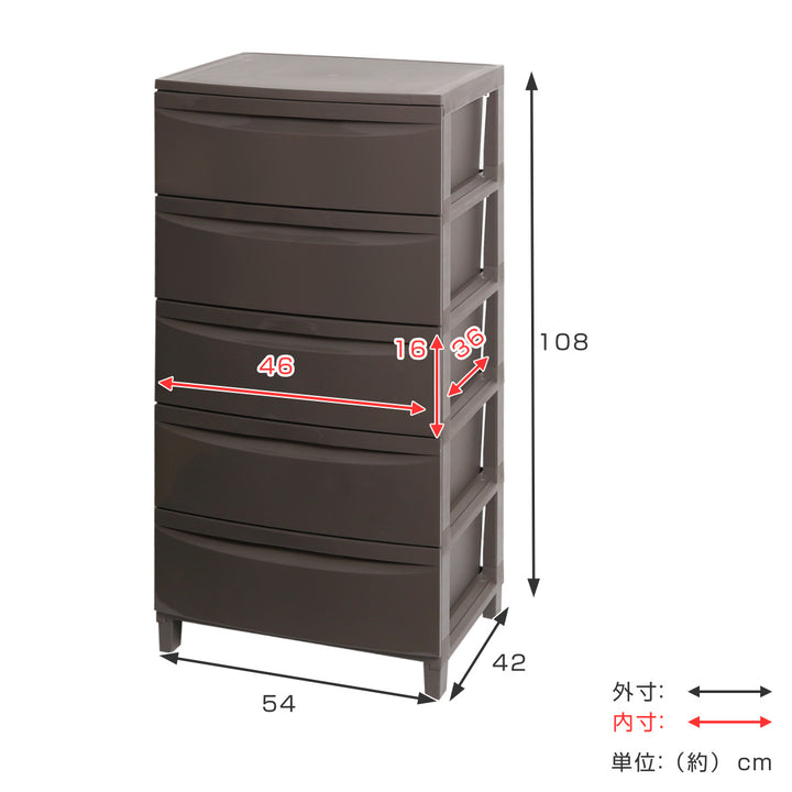チェスト5段幅54×奥行42×高さ108cm脚付き