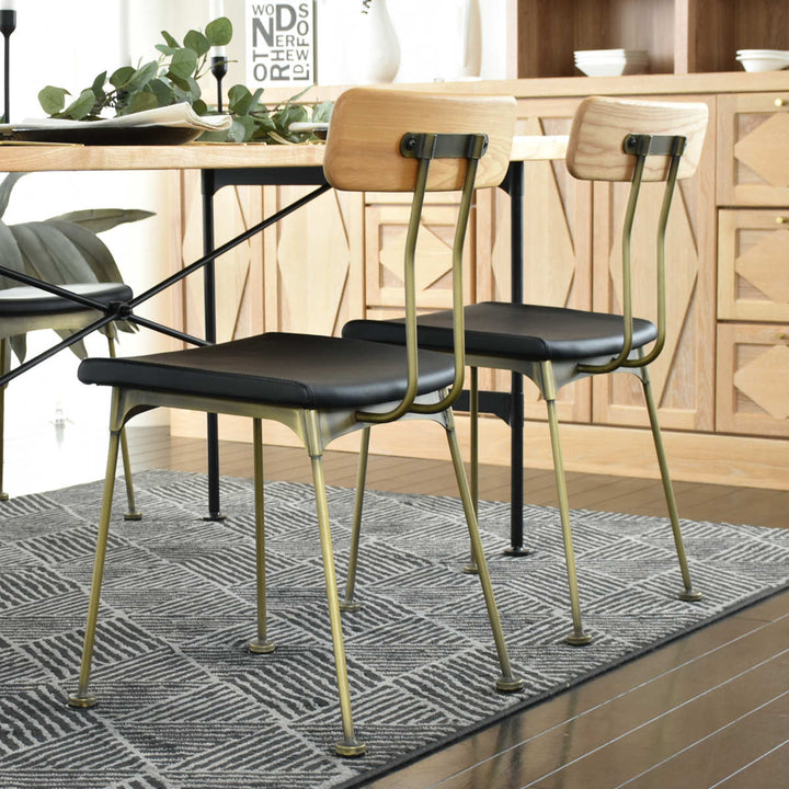 ダイニングチェア2脚セット床傷防止シール付き疲れにくい背もたれ天然木座面高42.5cm