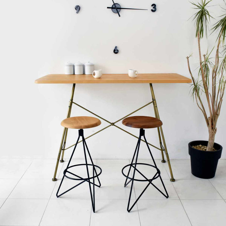 カウンターテーブル おしゃれ 天然木 ゴールドフレーム 高さ107.5cm  