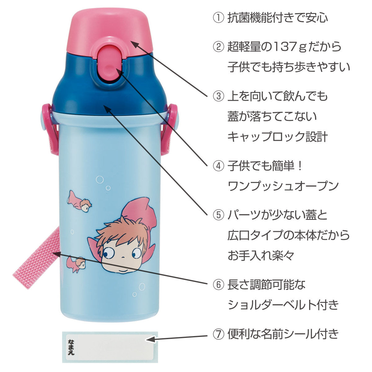 水筒 480ml 抗菌直飲プラボトル 崖の上のポニョ姉妹 – ハウジー