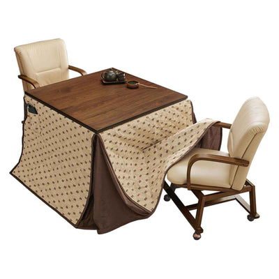 こたつ4点セット テーブル 幅90cm 布団 チェア2脚 キャスター付き ハイタイプ おしゃれ 正方形