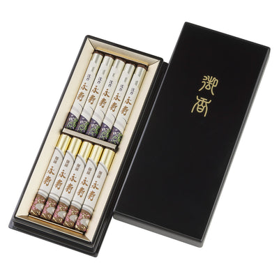 線香 永寿 二種香 沈香永寿 伽羅永寿 塗箱短寸 10入り 贈答用 日本香堂