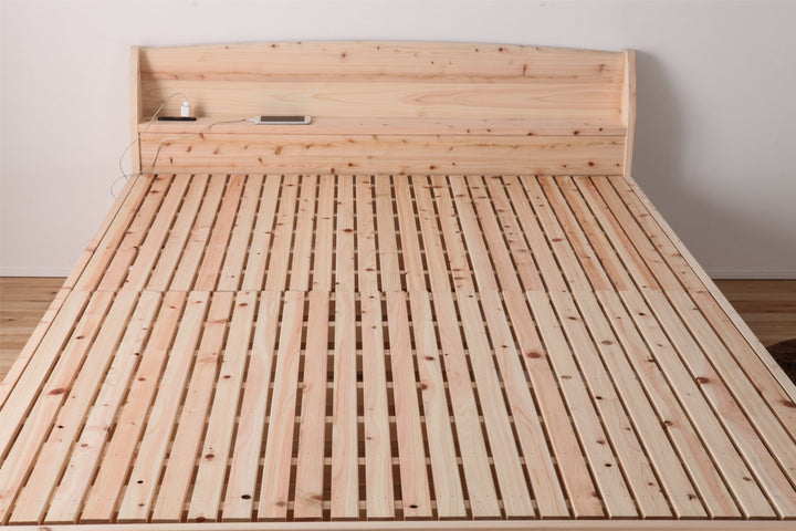 繊細すのこベッドセミダブル国産ひのき宮棚2口コンセント付高さ調整可日本製