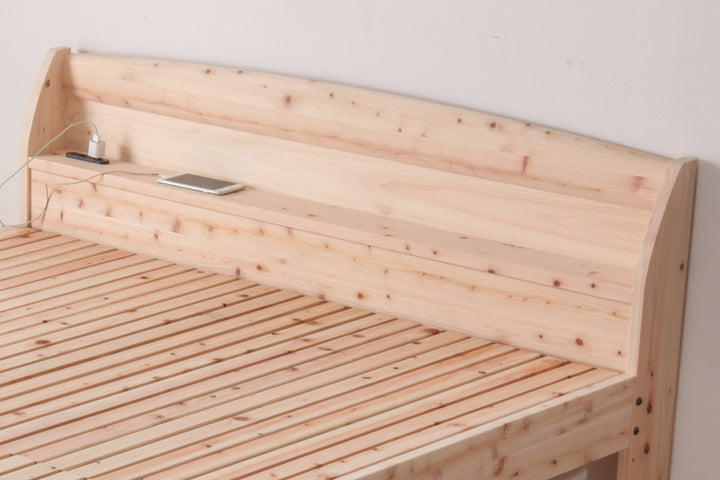 繊細すのこベッドセミダブル国産ひのき宮棚2口コンセント付高さ調整可日本製