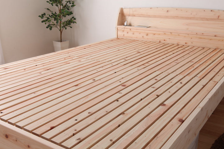 繊細すのこベッドセミダブル国産ひのき宮棚2口コンセント付高さ調整可日本製