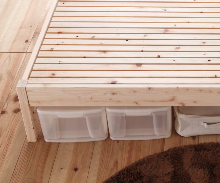 繊細すのこベッドセミダブル国産ひのき宮棚2口コンセント付高さ調整可日本製