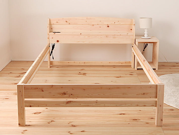 繊細すのこベッドセミダブル国産ひのき宮棚2口コンセント付高さ調整可日本製