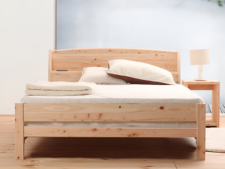 繊細すのこベッドセミダブル国産ひのき宮棚2口コンセント付高さ調整可日本製