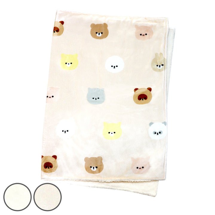 ブランケットモフモフレンズ総柄70x100cmフランネル裏ボア