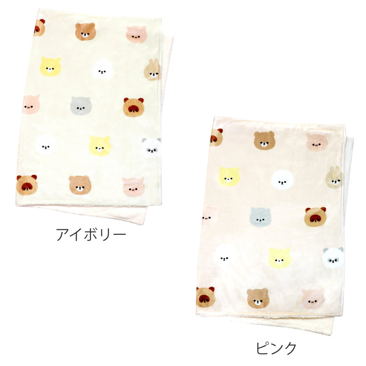 ブランケットモフモフレンズ総柄70x100cmフランネル裏ボア