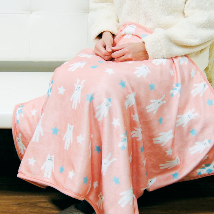 ブランケットモフモフレンズ総柄70x100cmフランネル裏ボア