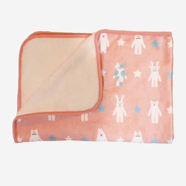 ブランケットモフモフレンズ総柄70x100cmフランネル裏ボア