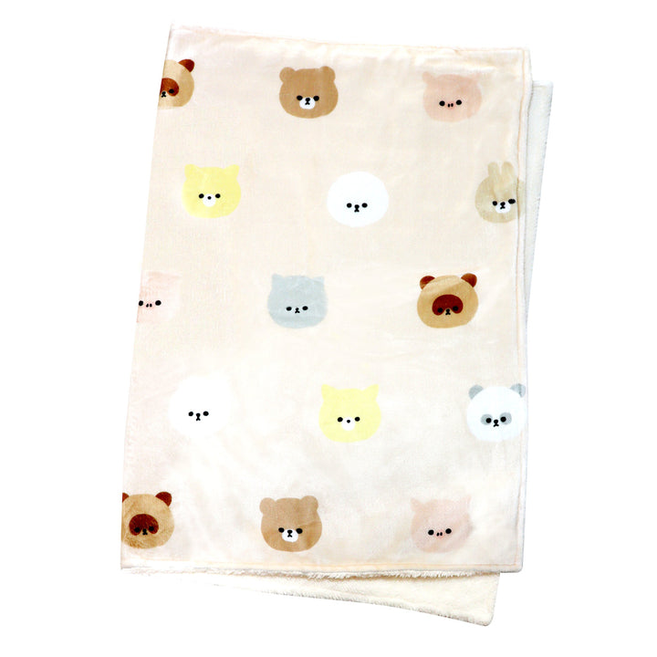ブランケットモフモフレンズ総柄70x100cmフランネル裏ボア