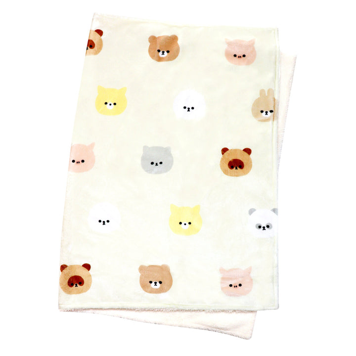 ブランケットモフモフレンズ総柄70x100cmフランネル裏ボア