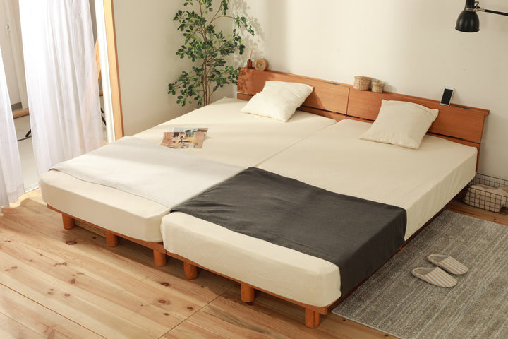 幅広すのこベッドセミダブル宮棚2口コンセント付高さ調整可