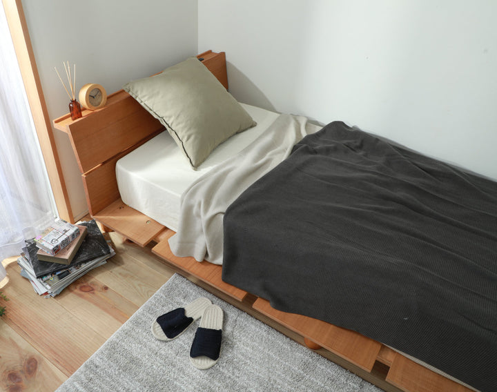 幅広すのこベッドセミダブル宮棚2口コンセント付高さ調整可