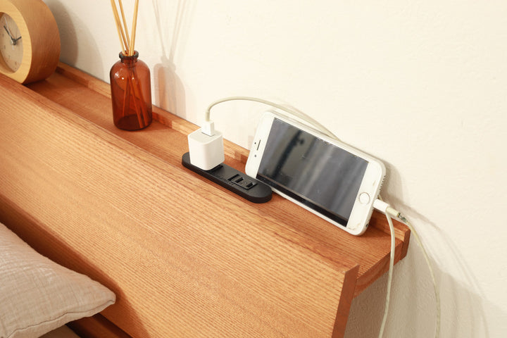 幅広すのこベッドセミダブル宮棚2口コンセント付高さ調整可