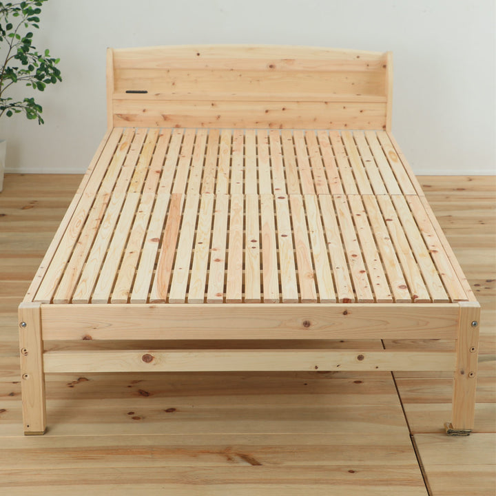 繊細すのこベッドセミダブル国産ひのき宮棚2口コンセント付6本脚日本製