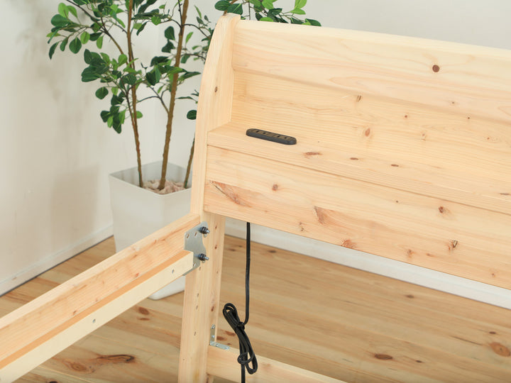 繊細すのこベッドセミダブル国産ひのき宮棚2口コンセント付6本脚日本製