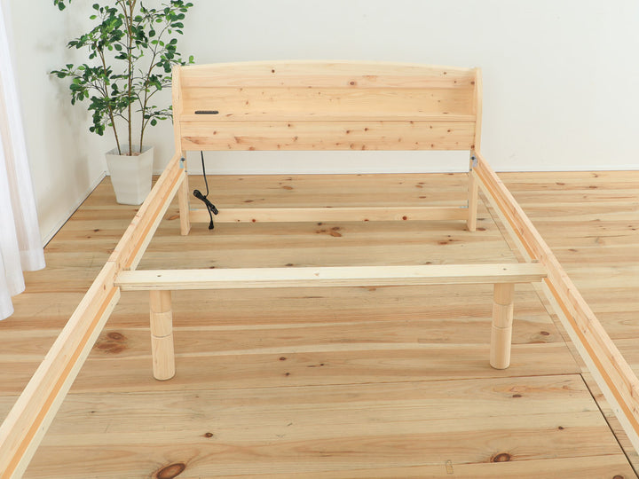 繊細すのこベッドセミダブル国産ひのき宮棚2口コンセント付6本脚日本製