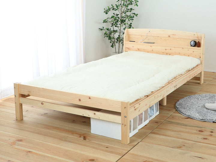 繊細すのこベッドセミダブル国産ひのき宮棚2口コンセント付6本脚日本製