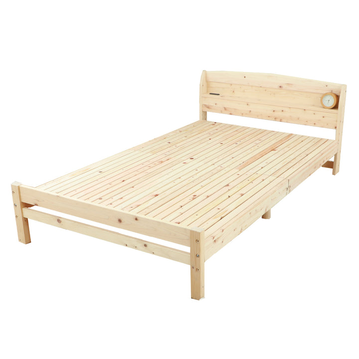 繊細すのこベッドセミダブル国産ひのき宮棚2口コンセント付6本脚日本製