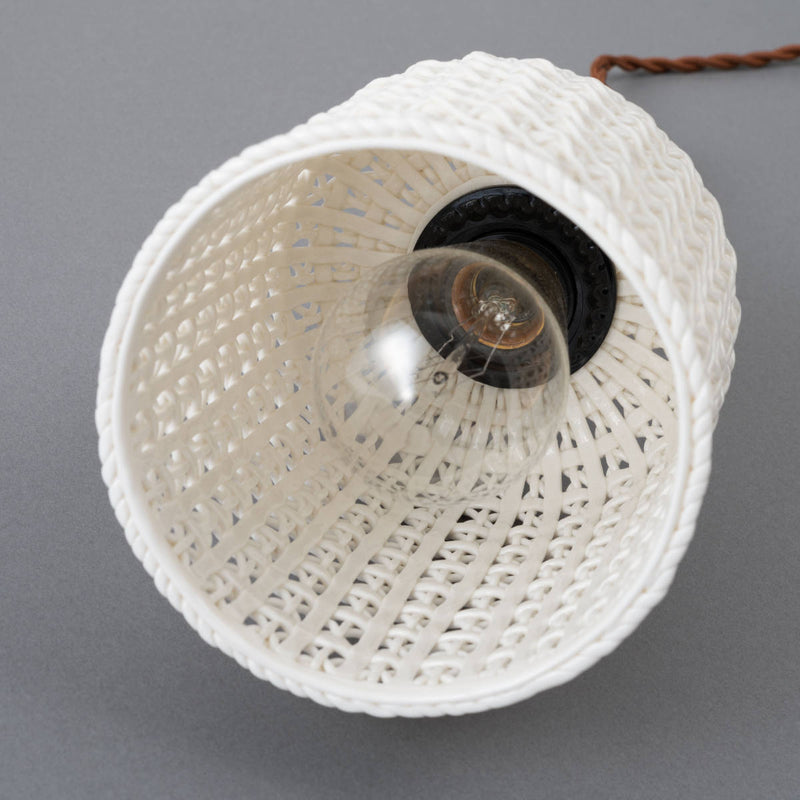 ペンダントライト陶器天然木電球付き筒型