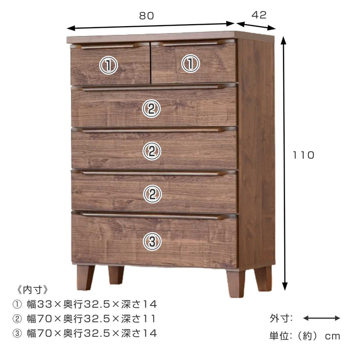 ハイチェスト5段北欧風モダン日本製幅80cm