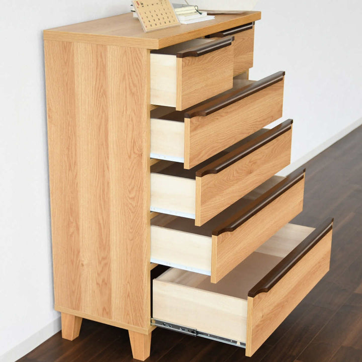 ハイチェスト5段北欧風モダン日本製幅80cm