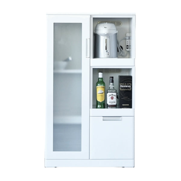 レンジ台ガラス扉スライド2段グロスホワイト完成品幅70cm