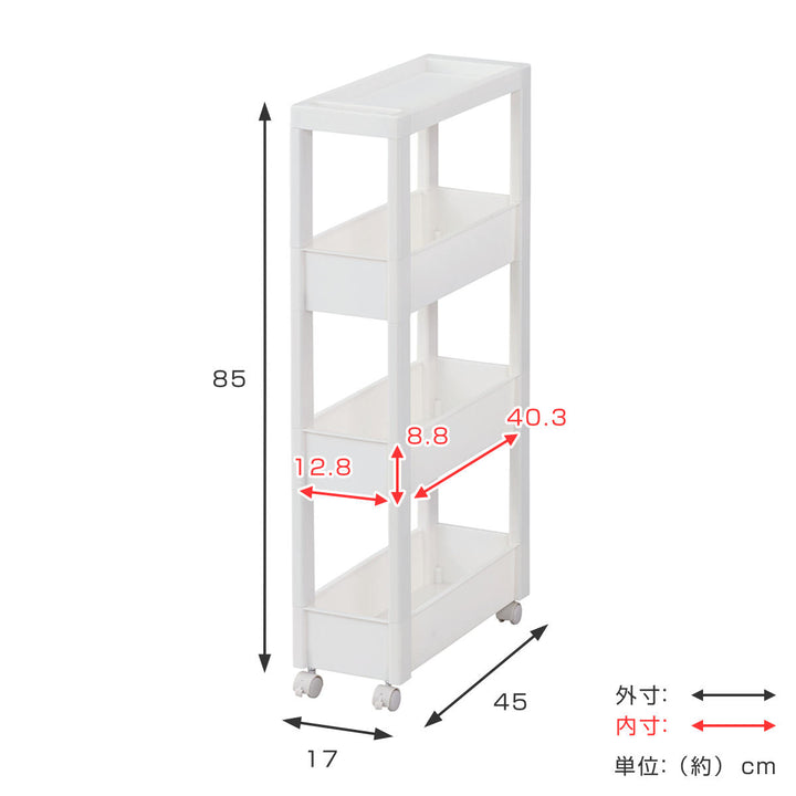 キッチンワゴンファビエスキピタワゴンスリム4段幅17cm